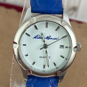 Vintage Silver Tone Eddie Bauer Watch New Blue 8 Inch Strap